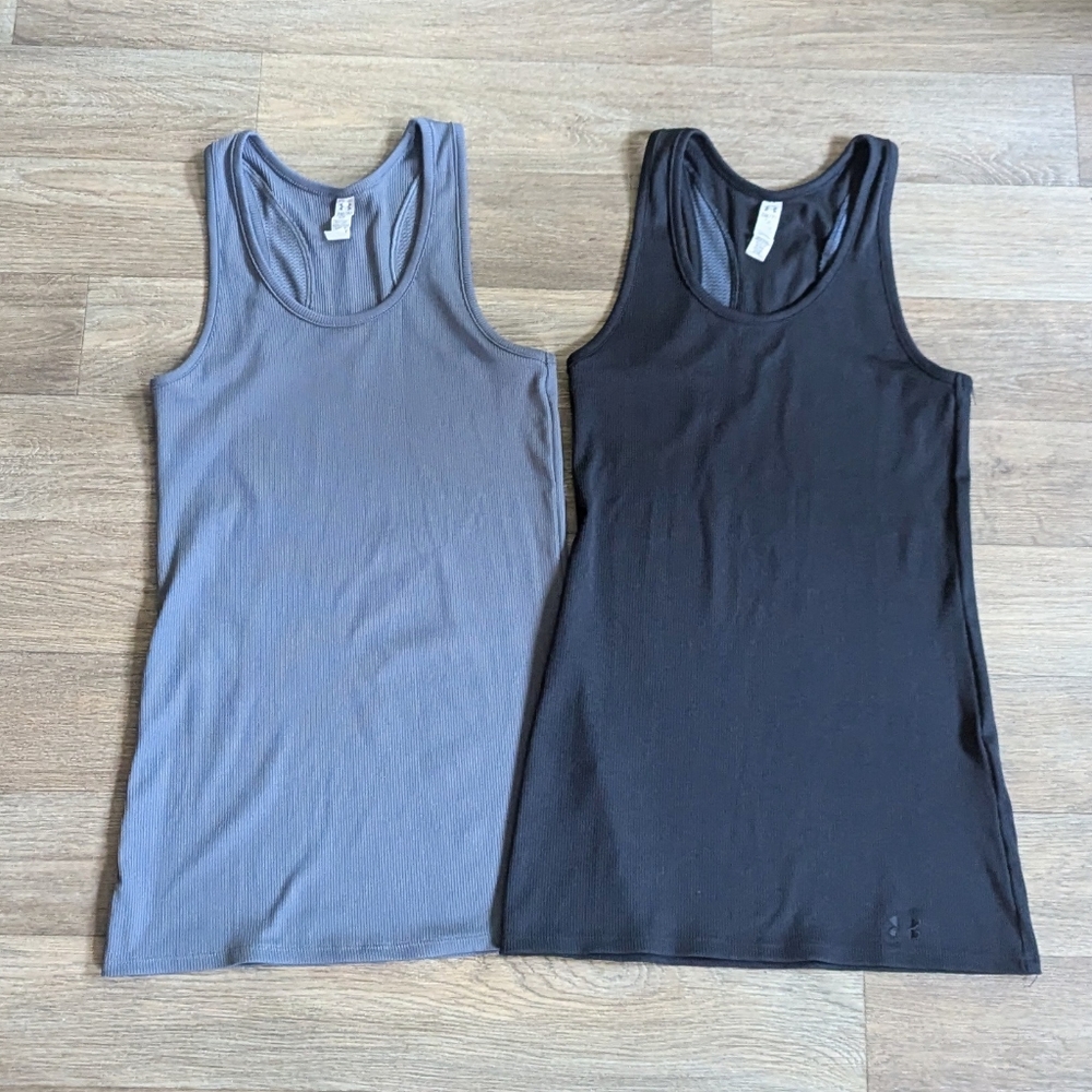 Under Armour Women's Ribbed Tank Top Bundle Set of 2 Black and Gray Size Small